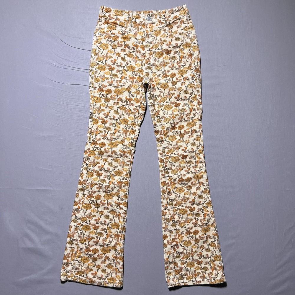 Pilcro Floral Boot Cut Pants - Cream and Brown